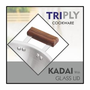 Maxfresh-Batterie de cuisine Kadai Triply de qualité supérieure en acier inoxydable durable, 2 pièces, design moderne, avec couvercle en verre allant au lave-vaisselle et au four - Product Image 3