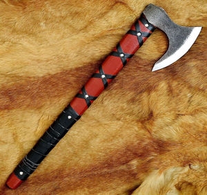 Hache de camping de survie Viking à motif damas fait à la main avec hache en cuir à lame tranchante avec hachette - Product Image 3