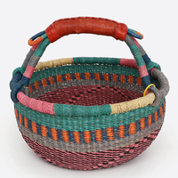 Panier Bolga africain fait main en jonc de mer naturel avec poignée en cuir – Rangement décoratif et essentiels pour pique-nique, rangement domestique