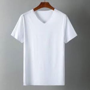 T-shirt en coton avec col en V à la mode personnalisée T-shirt en tissu de coton Bluk uni à manches courtes tricoté T-shirt en coton uni recyclé - Product Image 3