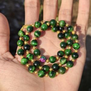 Natural Green Tigers Eye <b>Beaded</b> <b>Necklace</b> 8mm Smooth Round Gemstone <b>Necklace</b> Handmade Healing Crystal Jewelry Gift - Product Image 1