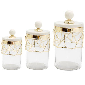 Contenedor de dulces de diseño de metal único con vidrio para el hogar, hoteles, restaurantes, mantenimiento fresco, tarro de dulces decorativo - Product Image 1