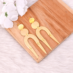 Pendientes de Latón Chapados en Oro Amarillo, Pendientes Largos Personalizados de Estilo Hip Hop para Mujer, Joyería de Moda para Bodas, Fabricante Mayorista - Product Image 5