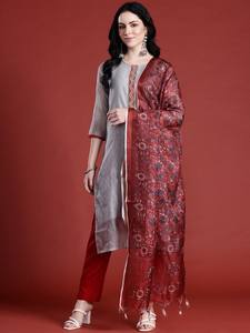 Mujeres A-Line Kurta con pantalones y Dupatta Straight poliéster Kurta con pantalones y Dupatta indio Pakistán traje de fiesta - Product Image 2