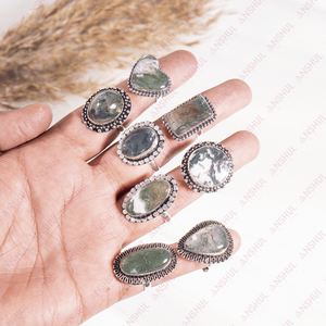 Bagues ajustables en agate mousse les plus saisissantes, pierres précieuses les plus bénéfiques pour la méditation, les fêtes et le port quotidien - Product Image 4