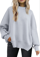 Pull de Noël pour femme, style ample, manches chauve-souris, col rond tendance, fente latérale, tricot, pull décontracté, pull de fête