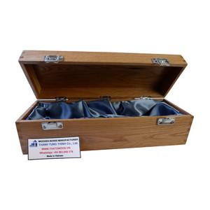 Boîte à vin en bois sur mesure, forme rectangulaire, avec poignée, emballage cadeau rigide, fabriqué au Vietnam - Product Image 5