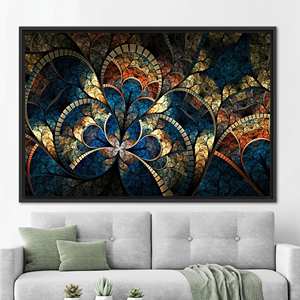 Lienzo impreso con patrón fractal moderno: decoración de pared abstracta brillante, 1 pieza: con marco negro - Product Image 1