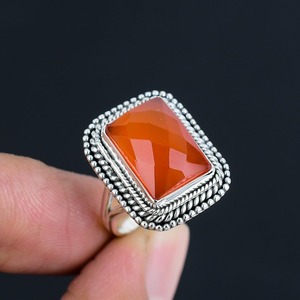 Anillo de Compromiso y Boda de Plata de Ley 925 con Piedra Preciosa de Cornalina, Estilo Bohemio Hecho a Mano, Regalo para Mujer - Product Image 5