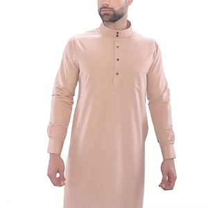 Vente chaude Polyester col montant couleur unie à manches longues Thobe hommes musulmans robe vêtements islamiques pour hommes Thobe - Product Image 6