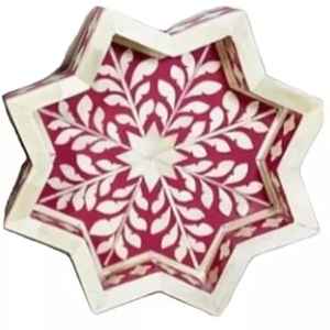 Plateau à motifs floraux, fait à la main en inde, incrustation d'os, plateau de service et de vaisselle pour la maison, l'hôtel, les Restaurants et le bureau - Product Image 2