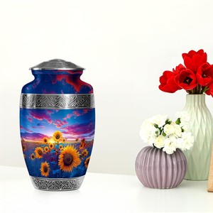Sunflower <b>Large</b> European/American Style Adult Memorial <b>Urn</b> 10 Inch (220 Cubic Inch) for Human Ashes-Eco-Friendly Customizable - Product Image 2