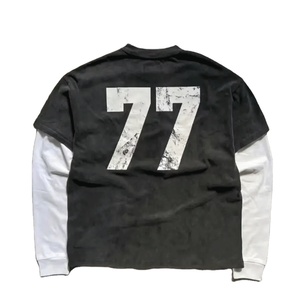 T-shirt imprimé à manches longues Double couche avec logo personnalisé de haute qualité 100% coton T-shirt pour hommes de Style tendance lourd - Product Image 2