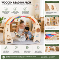 Étagère de bibliothèque en forme de tente pour la maternelle, coin lecture arc-en-ciel, mobilier de bibliothèque préscolaire en bois avec étagères ouvertes pour l'affichage des livres