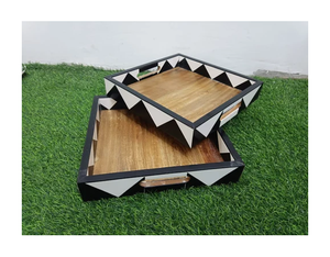 Plateau rond moderne fait à la main avec incrustation de nacre Taille personnalisée Plateau de service en bois et marbre Plateau d'incrustation d'os Usage domestique Service de nourriture - Product Image 5