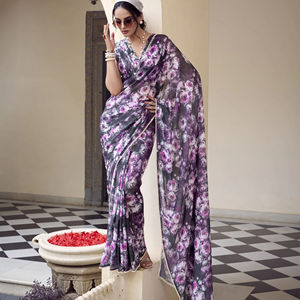 Saree marbal de lujo sin peso con hermoso estampado floral y borde y Blusa de encaje de perlas para pedidos de Ropa Étnica B2B - Product Image 1