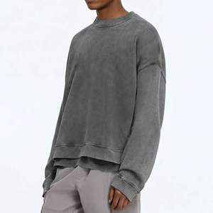 Sweat-shirt à col rond personnalisé 100% coton 450 GSM Sweat-shirt à col rond surdimensionné en molleton français Blanc Streetwear Luxe Lavage à l'acide - Product Image 2