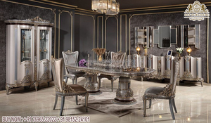 ชุดเฟอร์นิเจอร์โต๊ะอาหาร6ที่นั่งแกะสลักด้วยมือ,โต๊ะทานอาหารไม้สักมหาราจาดีไซน์แกะสลักจากยุโรปสีทองชั้นเยี่ยม - Product Image 5