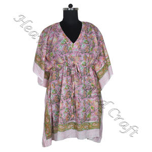 Kaftan de algodón con estampado de bloque de mano, caftán indio hecho a mano KFCS117 Abaya Kaftan caftan árabe Jalabiya Dubai, estampado de bloque de mano a la moda - Product Image 5