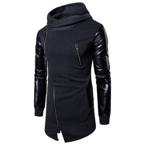 Respirant Hommes Élégant Long Sweat À Capuche À Fermeture Éclair Avec Manches En Cuir De Qualité Supérieure À Capuche En Cuir Avec Poches À Fermeture Éclair - Product Image 1