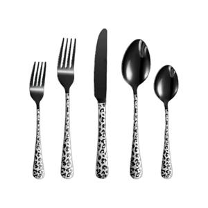 Stainless Steel Set Of 5 Flatware Used In Kitchenware Tabletop Cafe Home <b>Black</b> Color Coated <b>Cutlery</b> 2 Color Tone Handle - Product Image 1