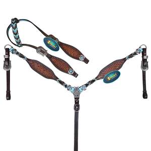 Ensemble de têtière et de collier de poitrail en cuir fait main personnalisé, ensemble de harnais de cheval western pour le rodéo, la randonnée équestre et l'équipement équestre - Product Image 1