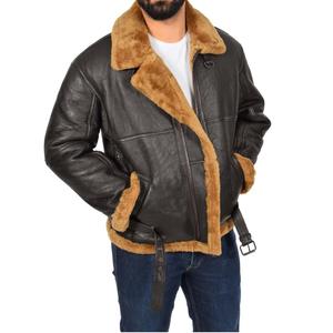 Venta superior Real Sheep Skin Men's Bomber Chaqueta de cuero Abrigo de moda para hombres Hecho de cuero original - Product Image 1