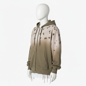 Premium Quality 2026 Heavyweight <b>Vintage</b> Acid-Washed Hoodie Cotton <b>French</b> Terry Custom Embroidered Zipper Rhinestone Hoodie - Product Image 5