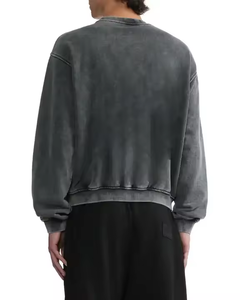 Style vintage hommes sweat à col rond lavé à l'acide 100% coton recadrée surdimensionné Boxy Fit sweats - Product Image 4