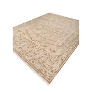 พรมขนสัตว์ถักมือ Erbe สีเบจ-น้ำตาล ลายเหรียญรูปสี่เหลี่ยมผืนผ้า สำหรับบ้าน ห้องโถงทางเข้า ห้องนั่งเล่น-AKWL-1812 - Product Image 2