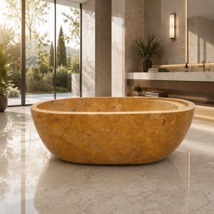 Baignoire ovale autoportante de luxe en travertin, <span class=keywords><strong>jacuzzi</strong></span> moderne pour 2 personnes, design de salle de bain d'hôtel - Product Image 1
