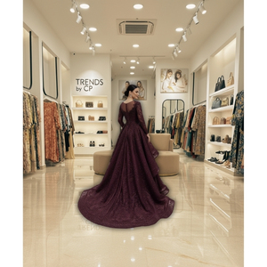 Vestido de Noche Elegante Morado al por Mayor con Mangas Campana, Cuentas Intrincadas y Lentejuelas - TENDENCIA de CP Luxury, Vestido Formal Maxi - Product Image 6