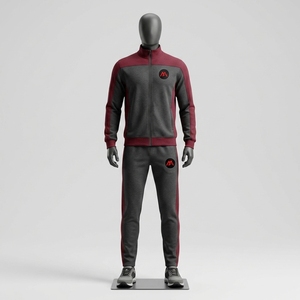 Conjunto Deportivo para Hombre en Gris Borgoña, Chaqueta Deportiva con Cierre Completo y Bloques de Color, Pantalones Jogger, Ropa Deportiva para Entrenamiento, Gimnasio, Running, Fitness - Product Image 1