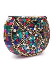 กระเป๋าเงินสไตล์โบฮีเมียนสุดหรูกระเป๋าถือทำด้วยมือสีเงินพร้อมโซ่ดีไซน์แบบคลัตช์ทำจากทองเหลืองโมเสค - Product Image 5