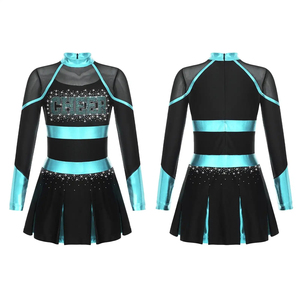 La pratique de cheerleading pratique de nouvelle mode place des uniformes à motif solide au-dessus du genou avec des hauts courts - Product Image 5