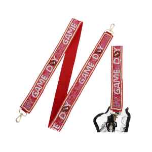 Sangles de sac de sport en gros, faites à la main, ornées de perles, marron et bleu ciel, avec des sangles à paillettes en forme d'étoile, forme longue - Product Image 3