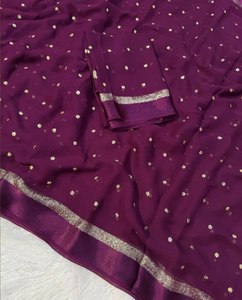 Saree élégant traditionnel de concepteur avec le style long de matériel de Georgette de travail brodé pour des événements formels de fêtes de festivals - Product Image 4