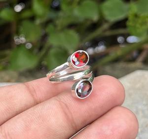 แหวนโกเมนสีเงิน925แบบปรับได้ทำด้วยมือเครื่องประดับอัญมณีมินิมอลสำหรับผู้หญิงครบรอบวันคริสต์มาสที่ไม่เหมือนใคร - Product Image 1