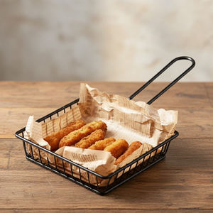 Panier de service rectangulaire en fil de fer pour poulet frit avec poignée – Vente en gros - Product Image 1