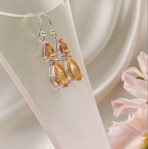 ต่างหูพลอยซิทริน เงินแท้ 925 ทำมือ เครื่องประดับพลอยประจำเดือนพฤศจิกายน ของขวัญสำหรับผู้หญิง - Product Image 2