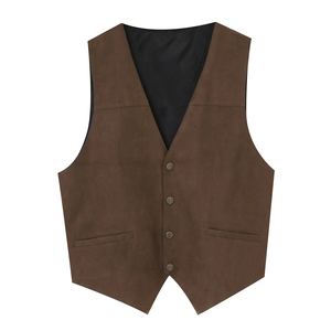 OEM Design Vest Waistcoat Waxed Real Cow Leather with Customized Size <b>Brown</b> Men 100% Genuine Leather Vest Wholesale Rate - Product Image 3
