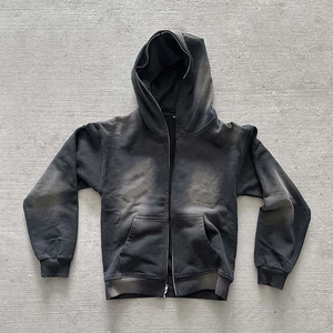 Distressed Denim Zip-Up Hoodie for <b>Men</b> Wholesale Distressed <b>Ripped</b> Hoodies Gems <b>Jean</b> Pant <b>Men's</b> Sweatshirt Capucha De Soldador - Product Image 1