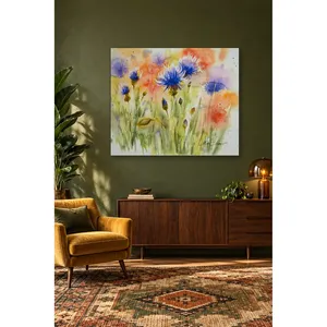 Fida Watercolor Blue Cornflowers and Poppies <b>Canvas</b> Print - Product Image 5