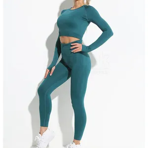 Neue Ankunft Workout-Sets für Frauen Fitness & Yoga Wear Tops Gerippte Leggings mit hoher Taille Gym Fitness-Sets schnell trocknend atmungsaktiv