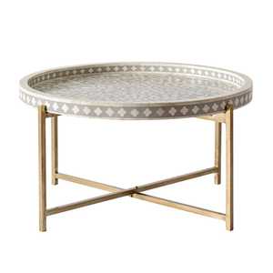 Mesa de Centro Moderna con Incrustaciones de Hueso y Diseño Floral Azul para Hogar u Hotel, para Dormitorio o Sala de Estar, Fabricada para Viviendas - Product Image 3