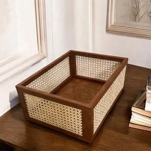 Cesta de Mimbre Natural Tejida Ecológica con Marco de Madera, Diseño Rectangular Moderno para Uso Multipropósito - Product Image 4