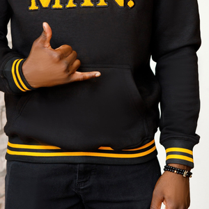 Alpha Man Chenille Broderie Coton Poly Mélange Sweat à Capuche Noir Or Personnalisé Pull Polaire Sweat-shirt Greek Life Apparel - Product Image 6