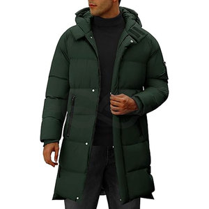 Veste matelassée à capuche pour hommes, manteau matelassé long et chaud pour l'hiver, coupe-vent, fermeture éclair complète, vêtements d'extérieur épais avec 4 poches par temps froid - Product Image 1