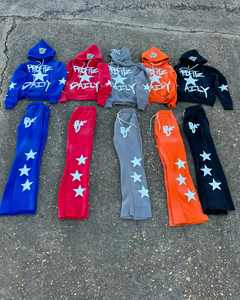 Conjunto de pantalones de chándal con bordado desgastado de alta calidad Unisex, chándal acampanado de gran tamaño con logotipo personalizado, Sun Faded de talla grande - Product Image 6