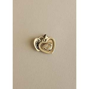 Vintage 10K <b>Solid</b> <b>Gold</b> Double Heart <b>Pendant</b> with 0.2ctw Heart Cut Diamonds Women's Everyday Wear Elegant Jewelry Charm - Product Image 5
